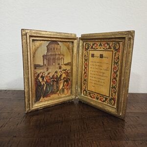 VTG Gold Gilt Wood Diptych Marriage Blessing Raphael Virgin Mary Art Renaissance